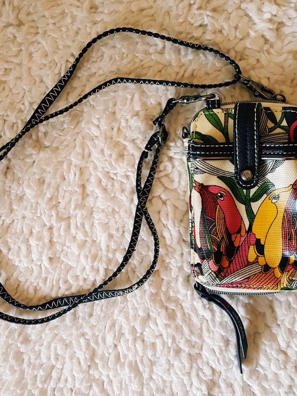 Sakroots Multicolor Bird-Print Crossbody with Black Trim